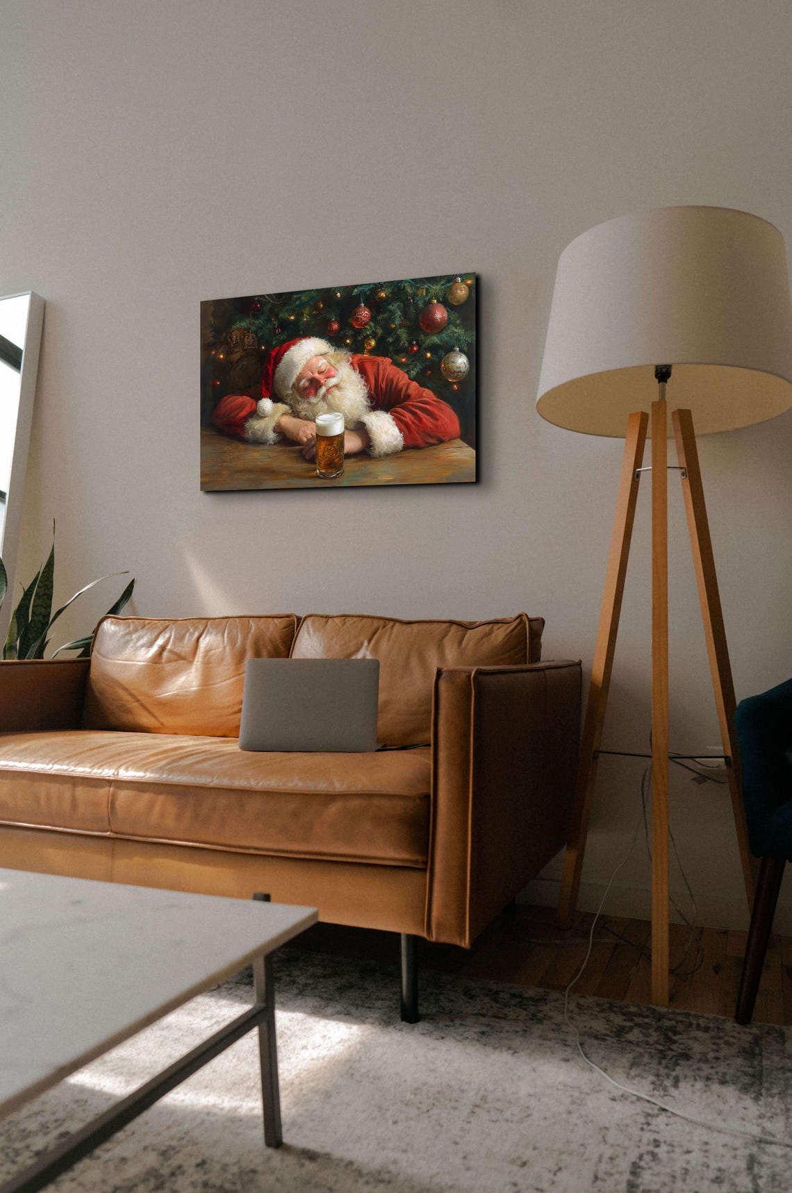 Drunk Santa Asleep At Table With Beer Mug Christmas Decor Poster - Image 7