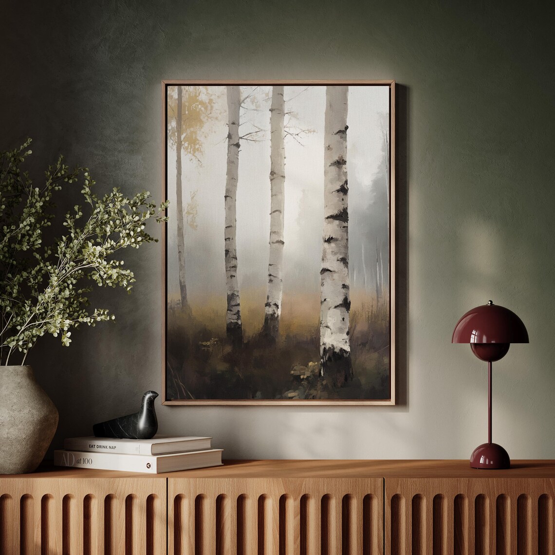Misty Birch Forest Autumn Morning Calm Neutral Tones Wall Art - Image 7