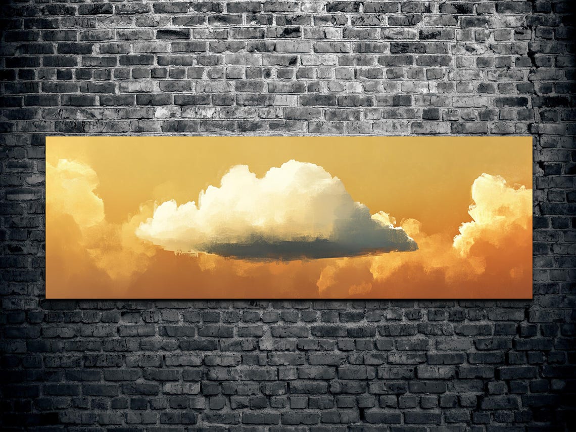 Serene Clouds Gold Green Landscape Art - Image 2