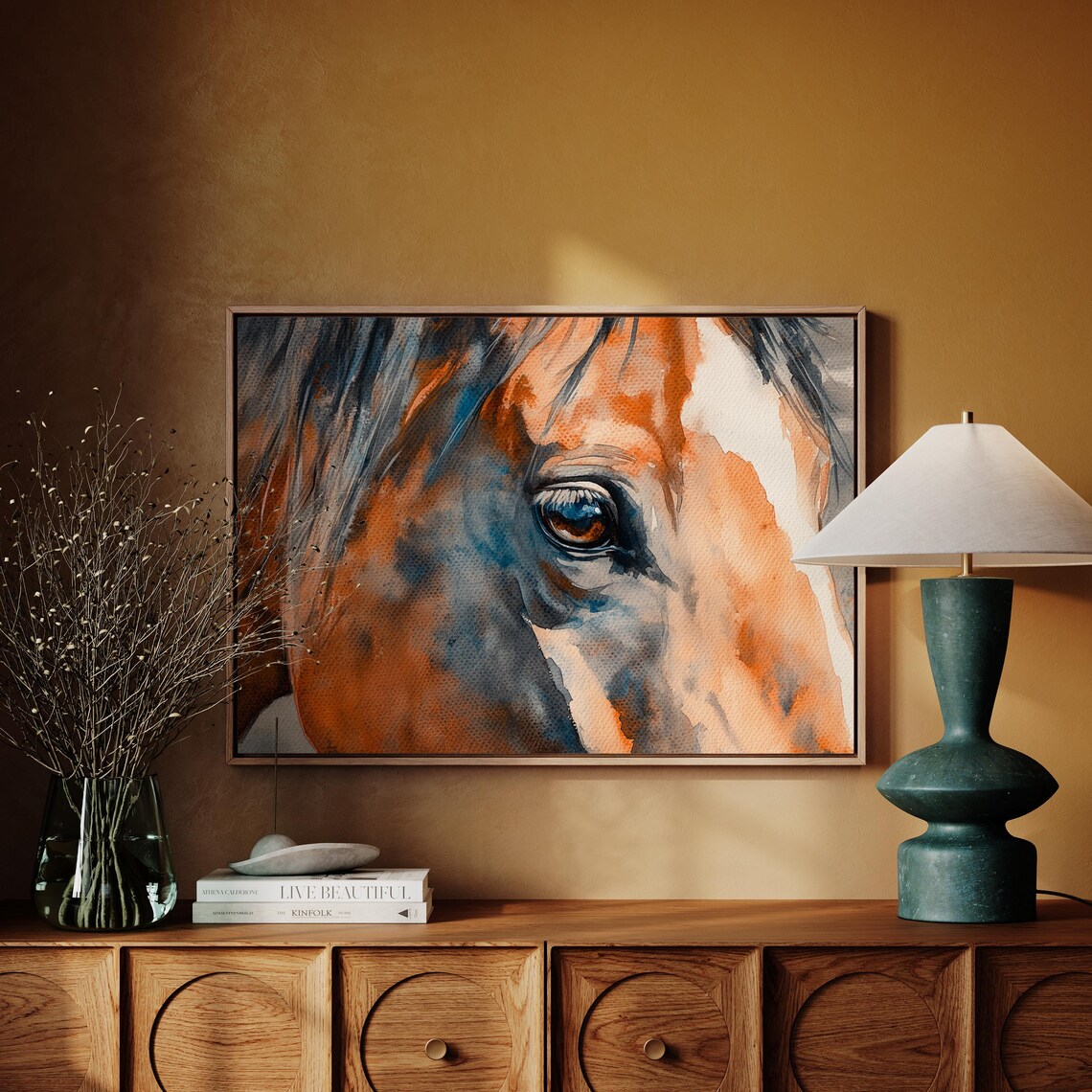 Watercolor Horse Close Up Art Print, Rustic Farmhouse