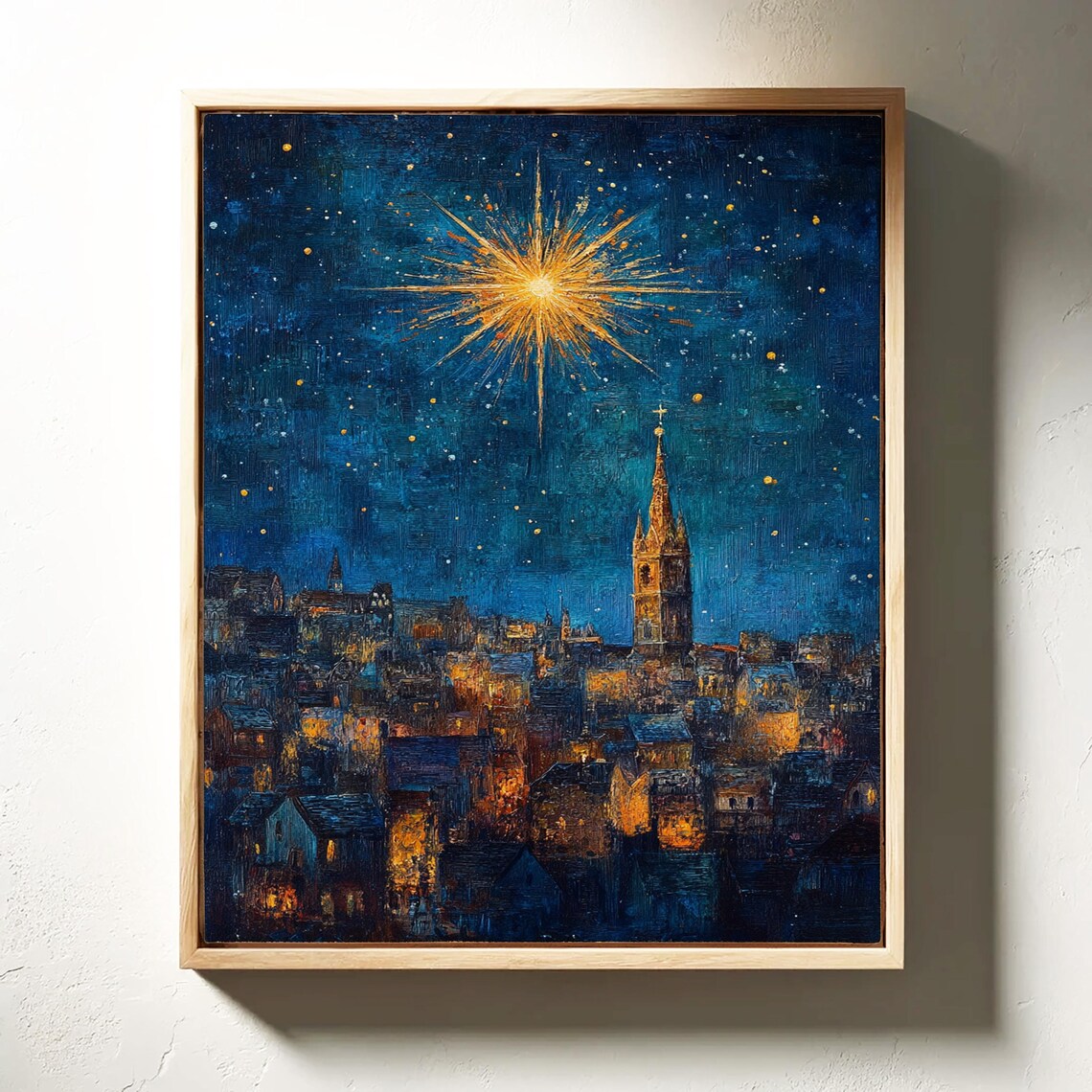 Star of Bethlehem Over Old City Church Tower Night Sky Christmas Poster - Image 4