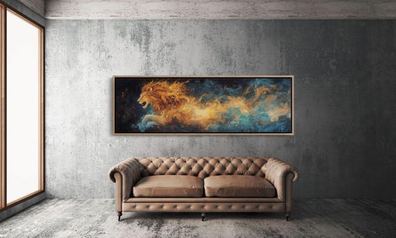 Fiery Lion Abstract Lion Wall Art Roaring Lion Painting Animal Spirit Print Bold Wildlife Artwork Powerful Home Decor