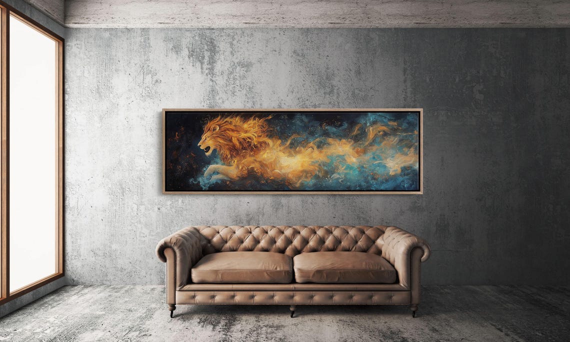 Fiery Lion Flame Abstract Bold Wildlife Spirit Wall Art Print