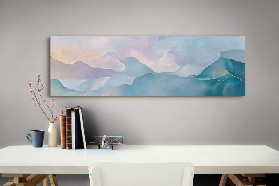 Abstract Blue Gold Pastel Mountain Layers Fluid Elegant Art Poster - Image 3