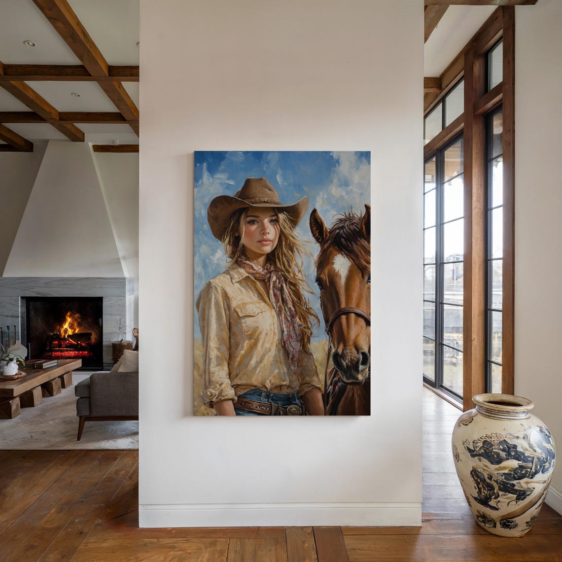Rustic Cowgirl And Horse Western Farmhouse Wall Art Vintage Rodeo Girl Print Country Ranch Decor Wild West Painting - Image 5