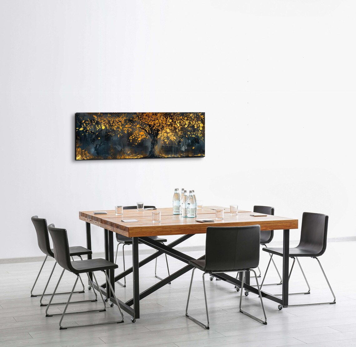Majestic Black And Gold Tree Panoramic Art Print - Image 6