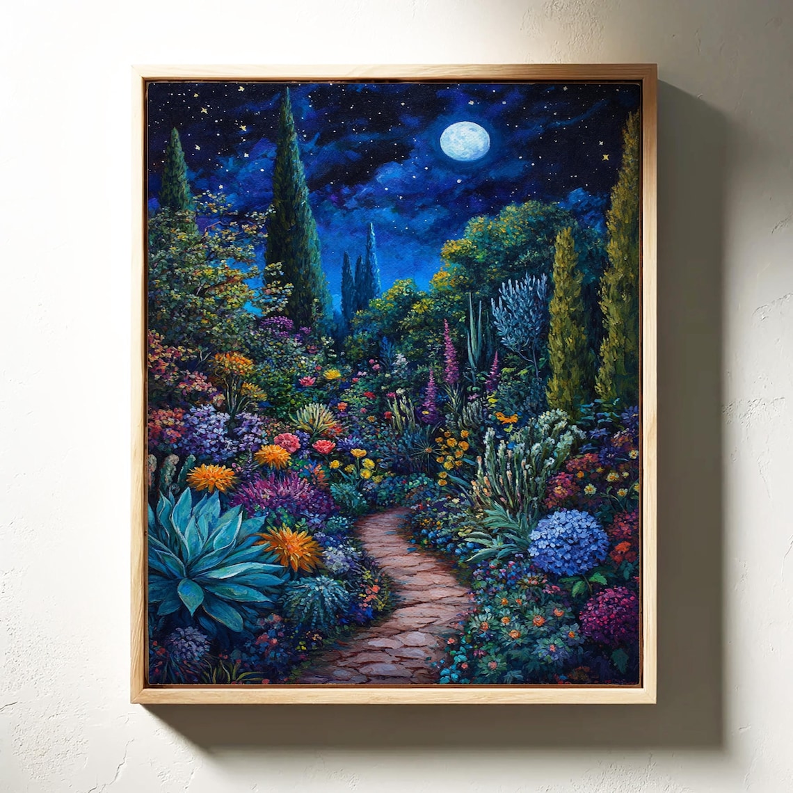 Moonlit Garden Path Art Print, Starry Night Scene - Image 4