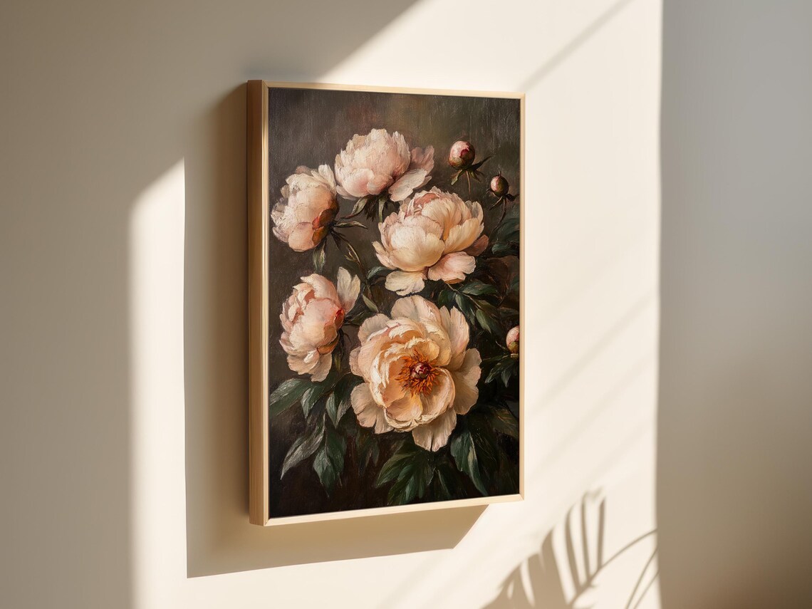 Elegant White Peonies Vintage Oil Painting Style Floral Poster