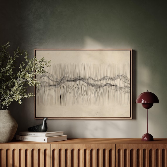 Minimalist Ink Wave Lines Abstract Flowing Beige Neutral Art Print