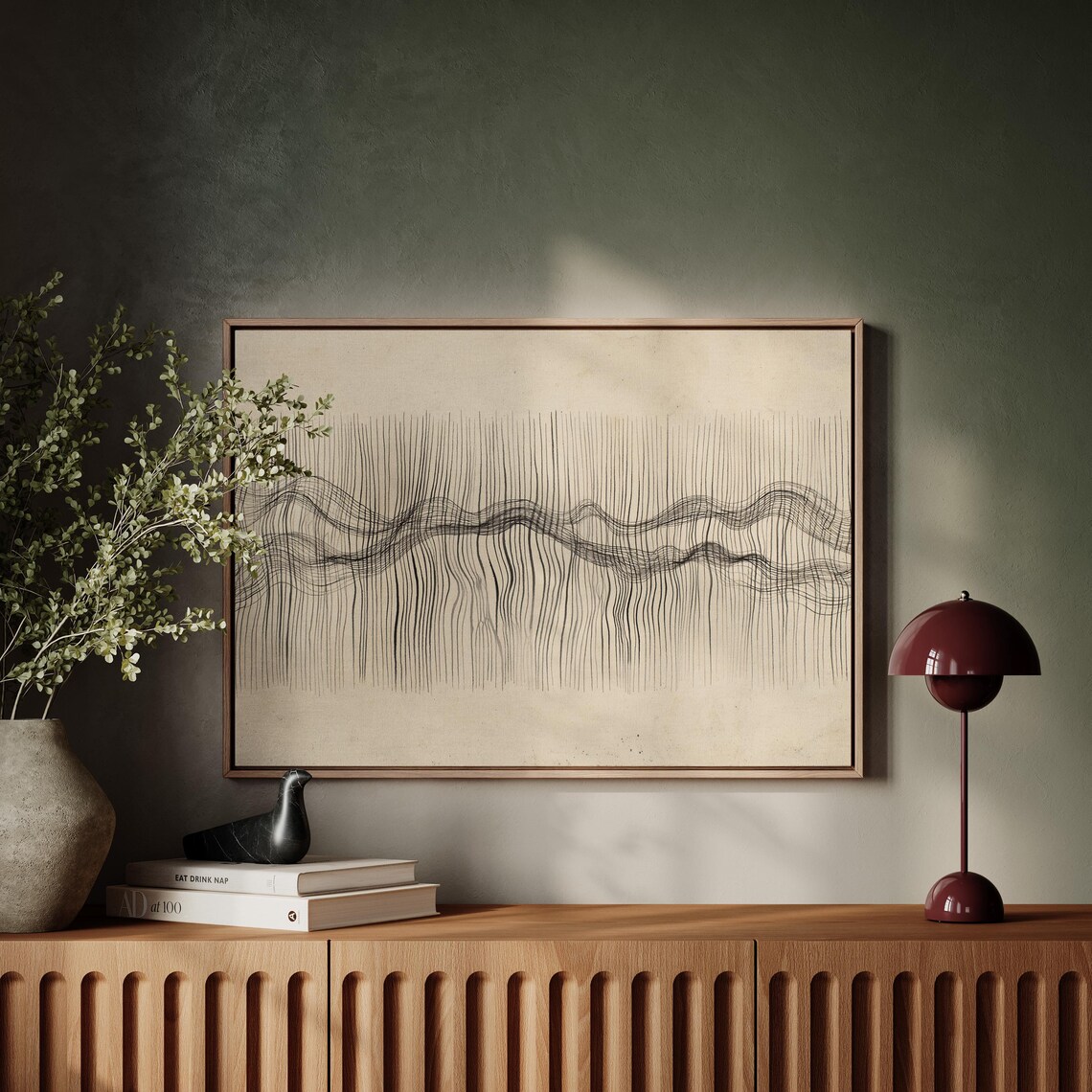 Minimalist Ink Wave Lines Abstract Flowing Beige Neutral Art Print
