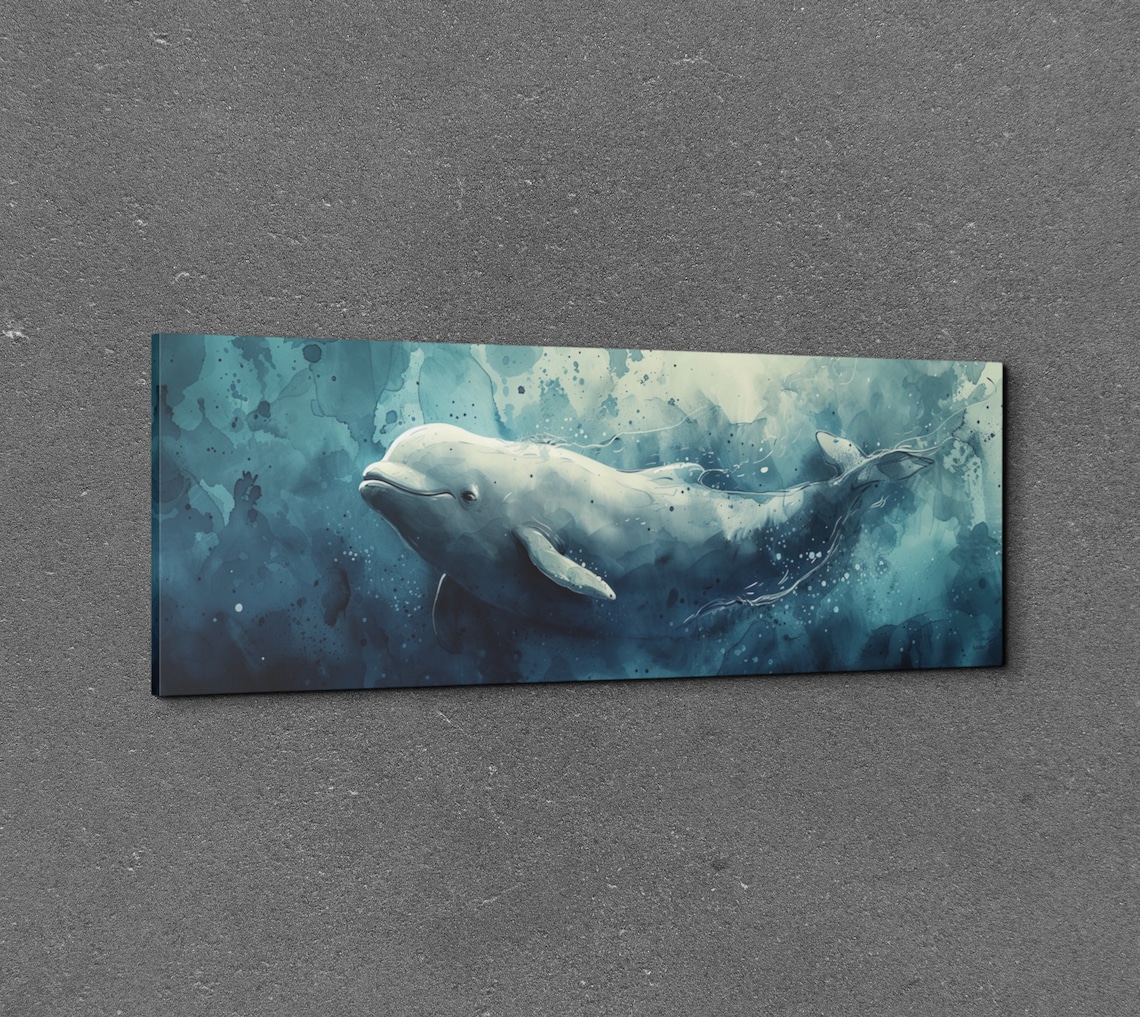 Beluga Whale Teal Watercolor Underwater Glow Ocean Animal Poster - Image 3
