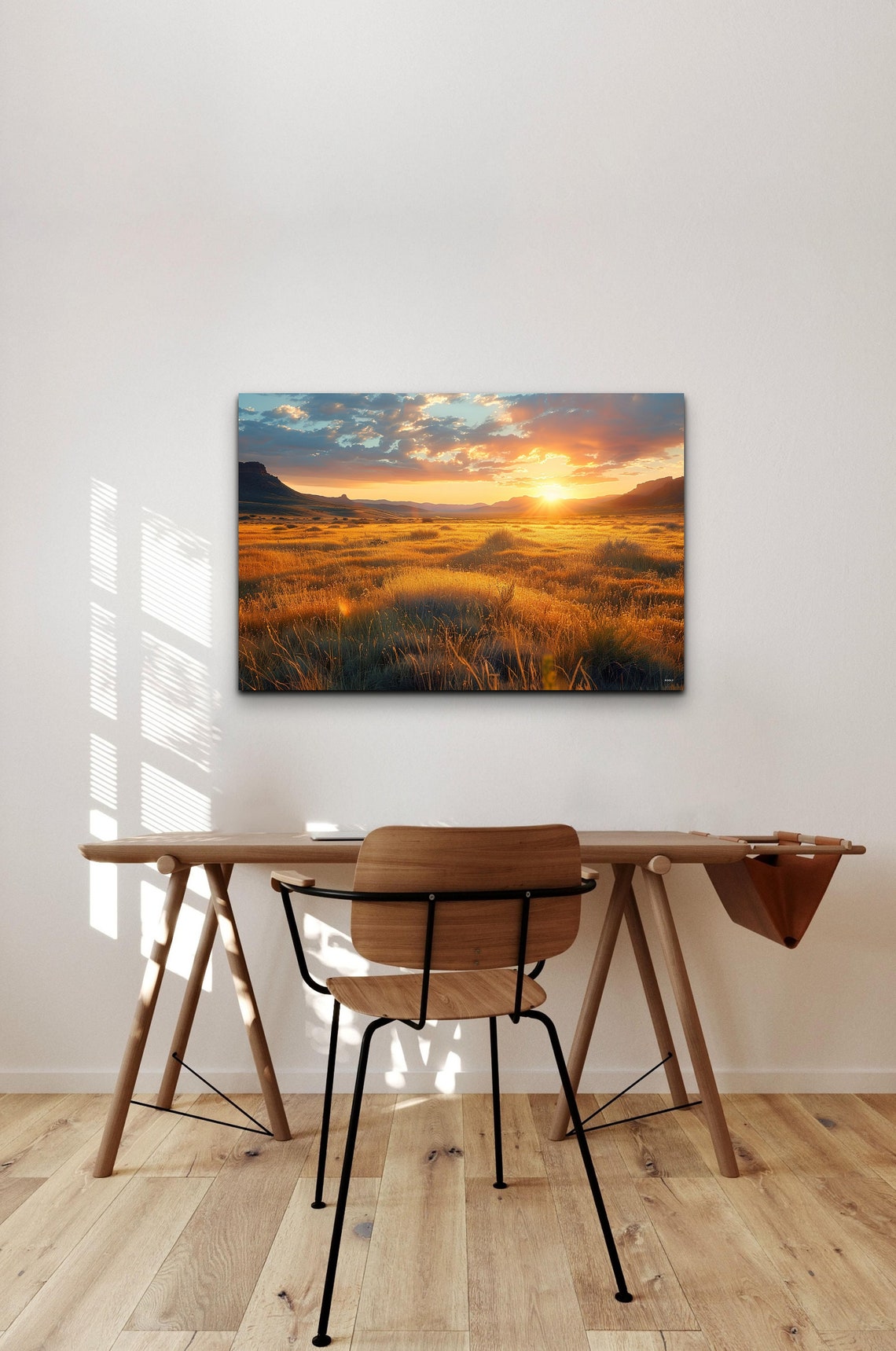 Golden Prairie Sunset Over Grassland Hills Horizon Painting Wall Art - Image 5