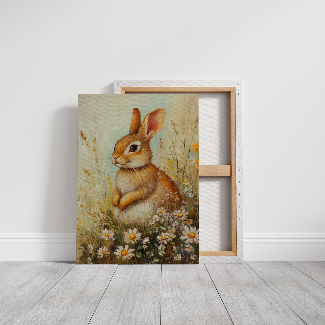 Charming Bunny, Whimsical Rabbit Meadow Art Print - Image 3