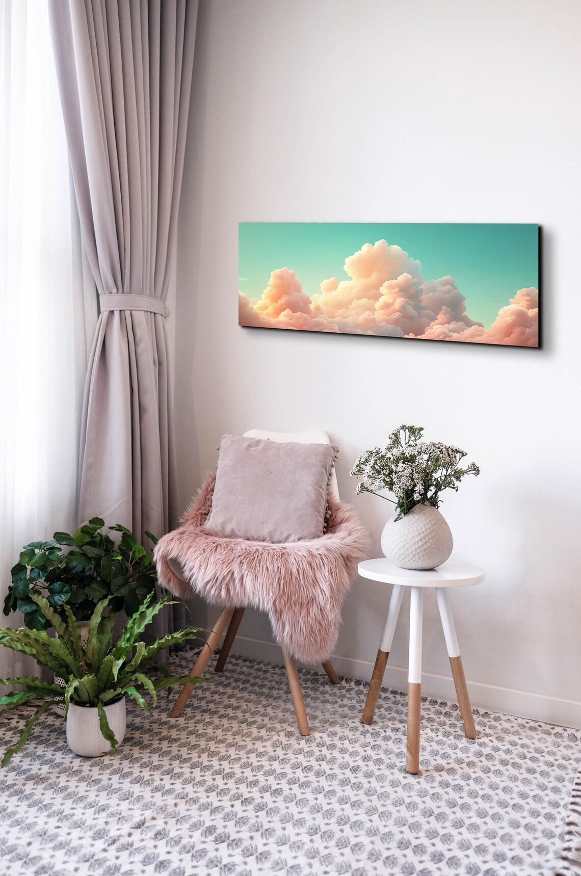 Serene Clouds Pink Teal Landscape Art Print - Image 7