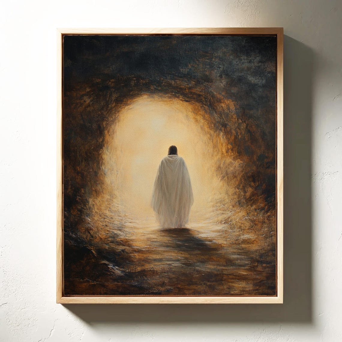 Robed Figure Walking Into Radiant Light Through Darkness Poster - Image 5
