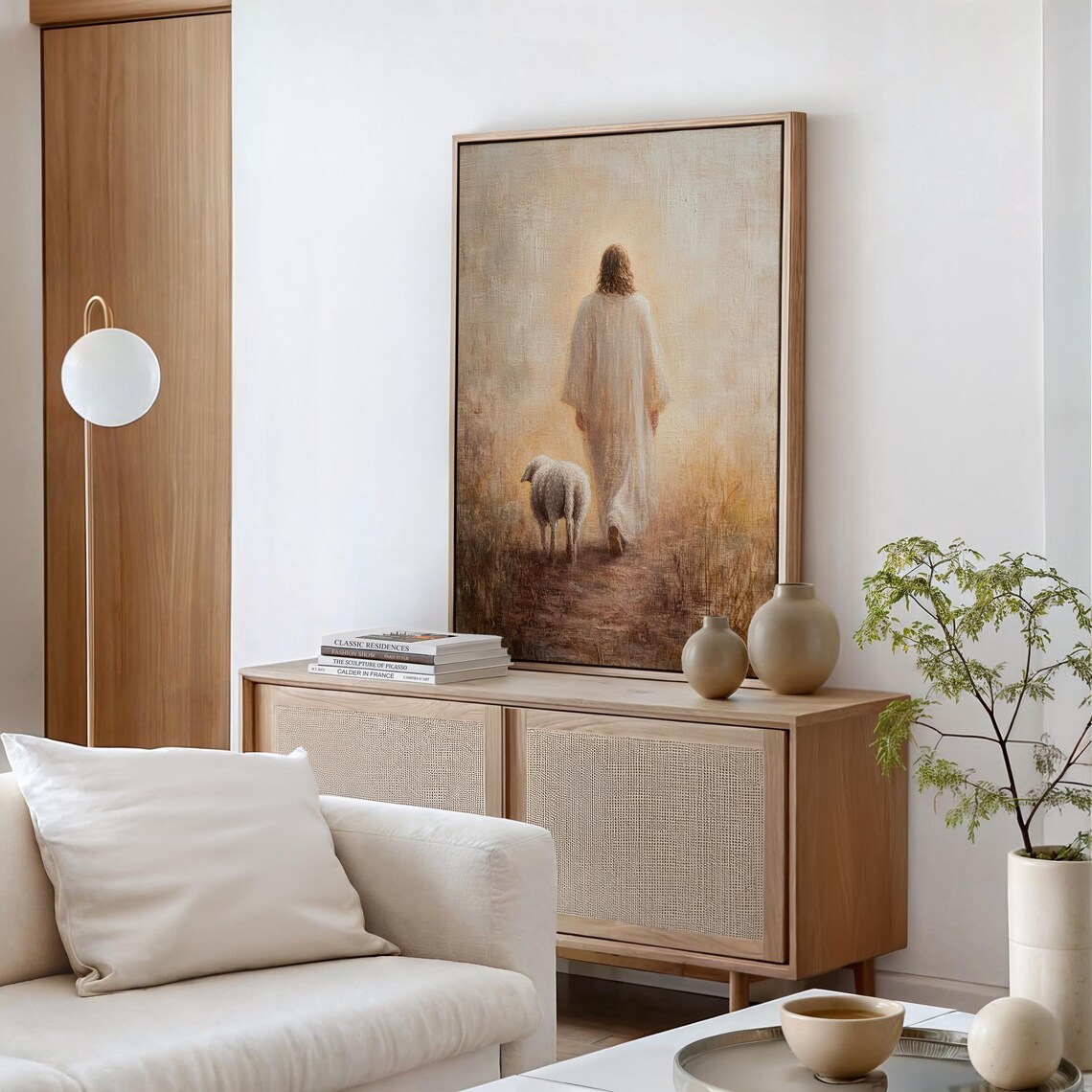 Jesus The Good Shepherd Walking With Lamb Minimalist Art Poster - Image 5