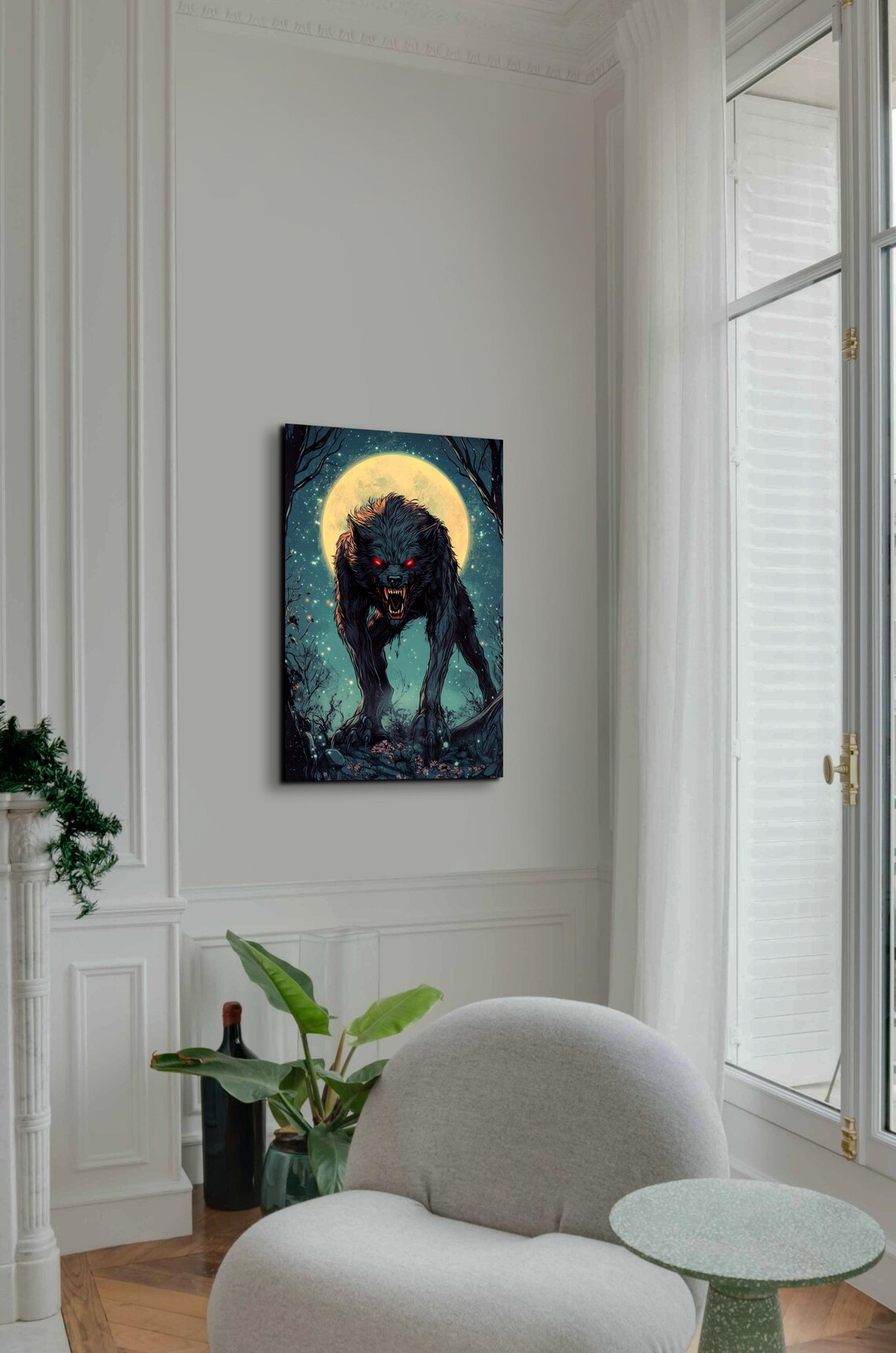 Prowling Werewolf Under Golden Full Moon Gothic Horror Art Poster - Image 7