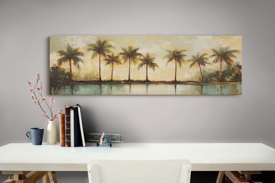 Palm Tree Tropical Sunset, Boho Beach Landscape Print