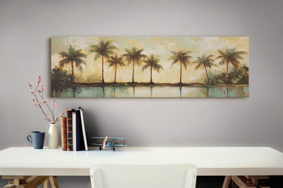 Palm Tree Tropical Sunset, Boho Beach Landscape Print