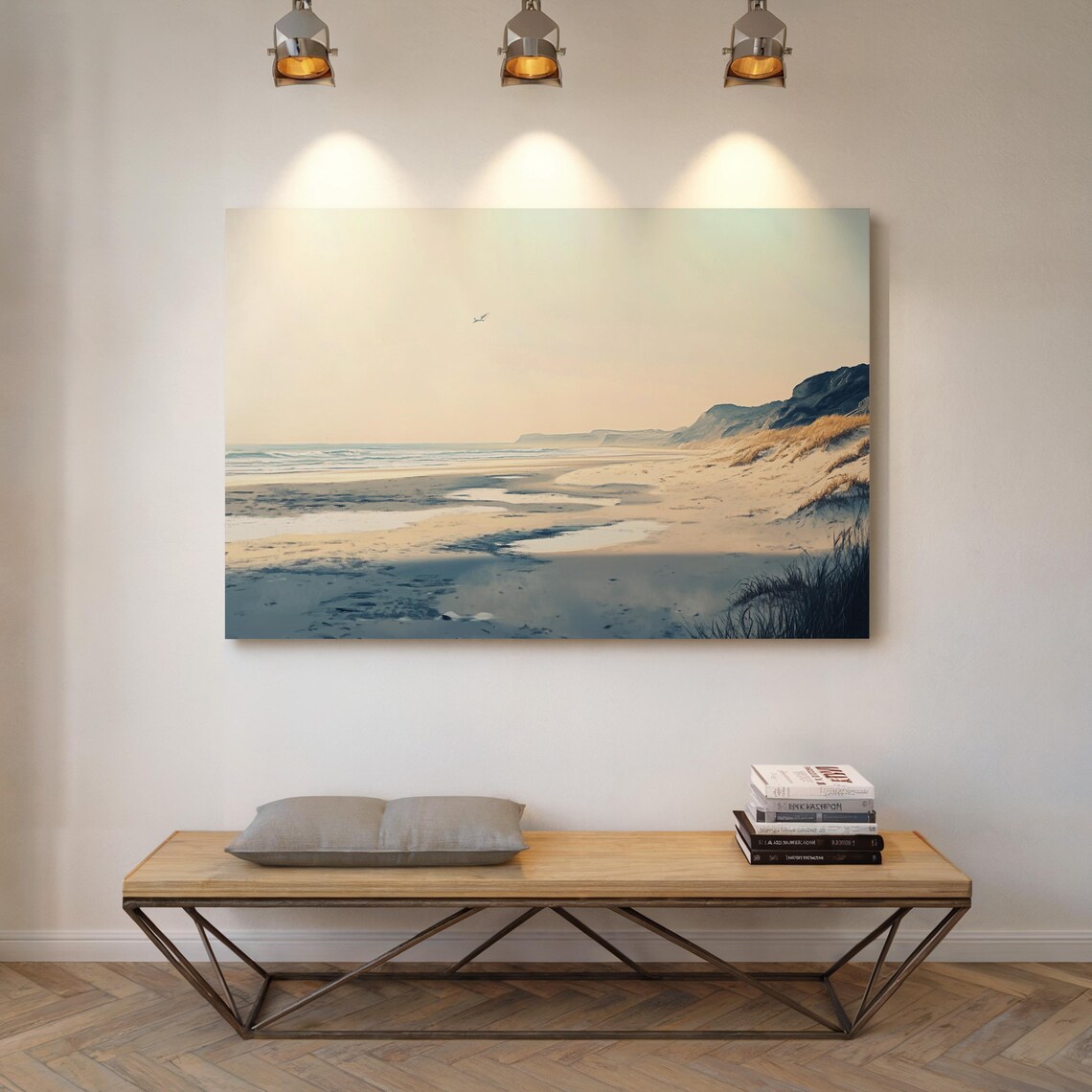 Wide Sandy Beach Tidal Pools Dunes Minimalist Coastal Wall Art - Image 3