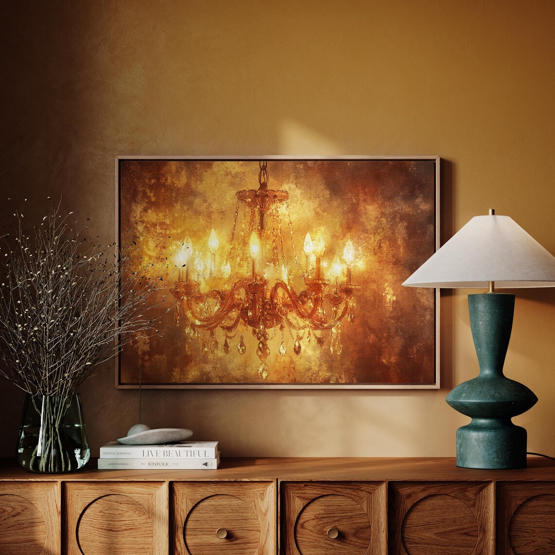 Golden Chandelier Vintage Glam Lighting Art Print - Image 3