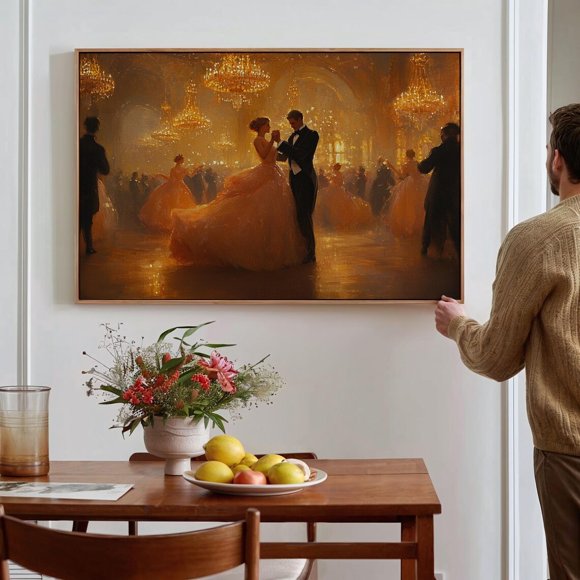 Grand Ballroom Waltz Golden Chandelier Vintage Dance Painting Poster - Image 4