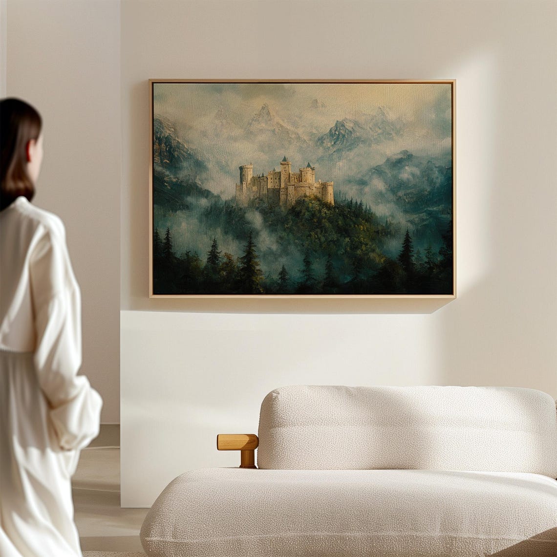 Medieval Castle on a Hill Above Mist with Snowy Mountain Peaks Poster - Image 6