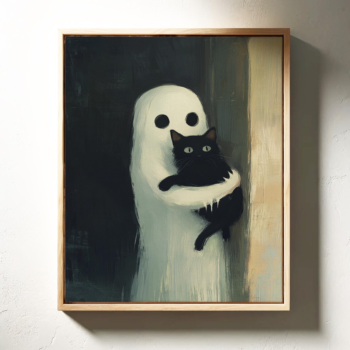 Spooky Ghost And Black Cat Halloween Art Print - Image 4