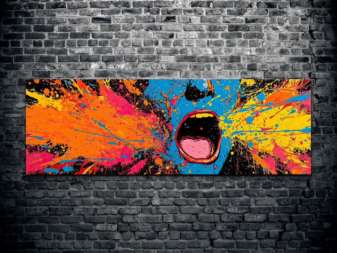 Panoramic Screaming Face Pop Art Color Splash Painting Wall Art - Image 2