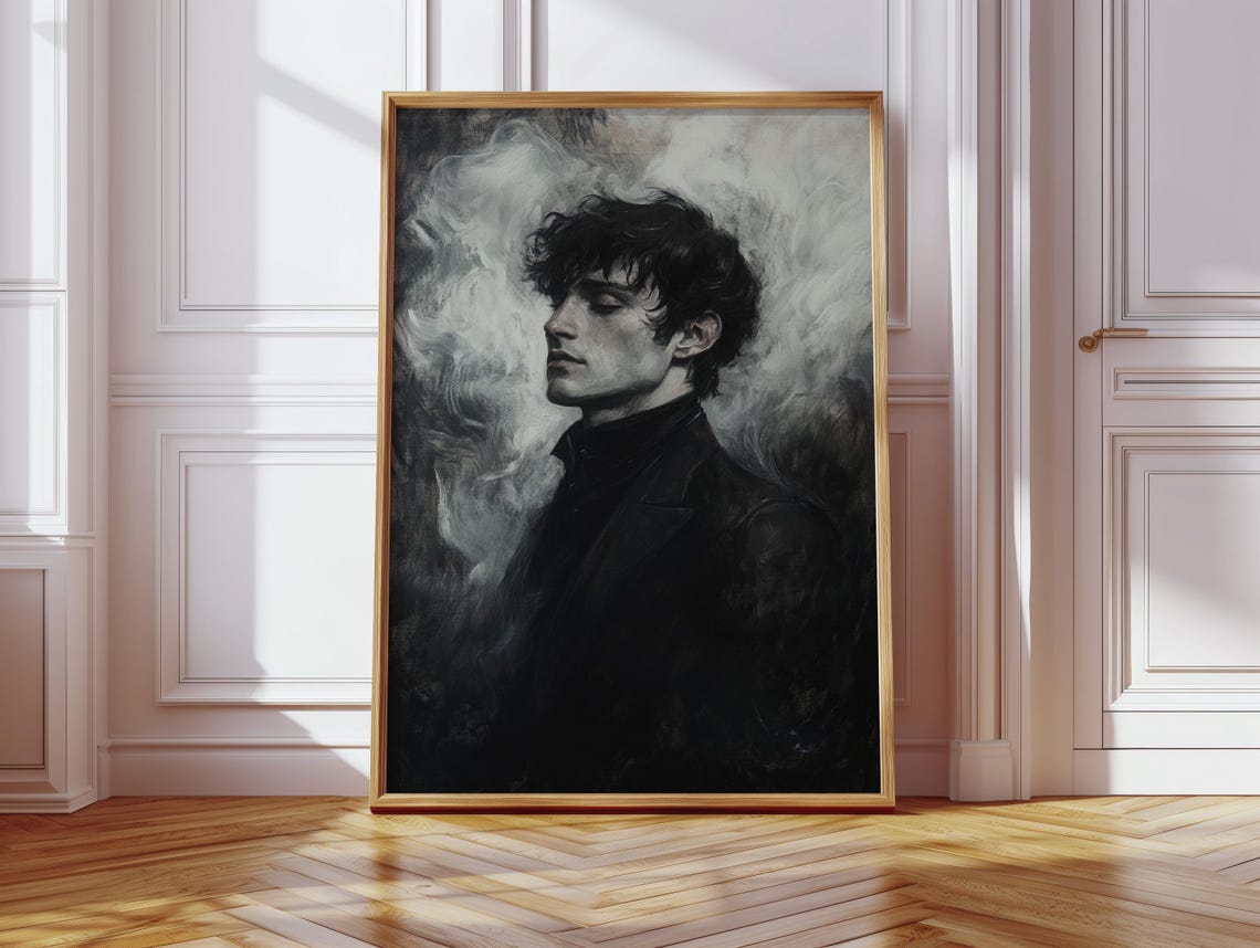 Gothic Man With Closed Eyes In Smoke Dark Romantic Portrait Poster