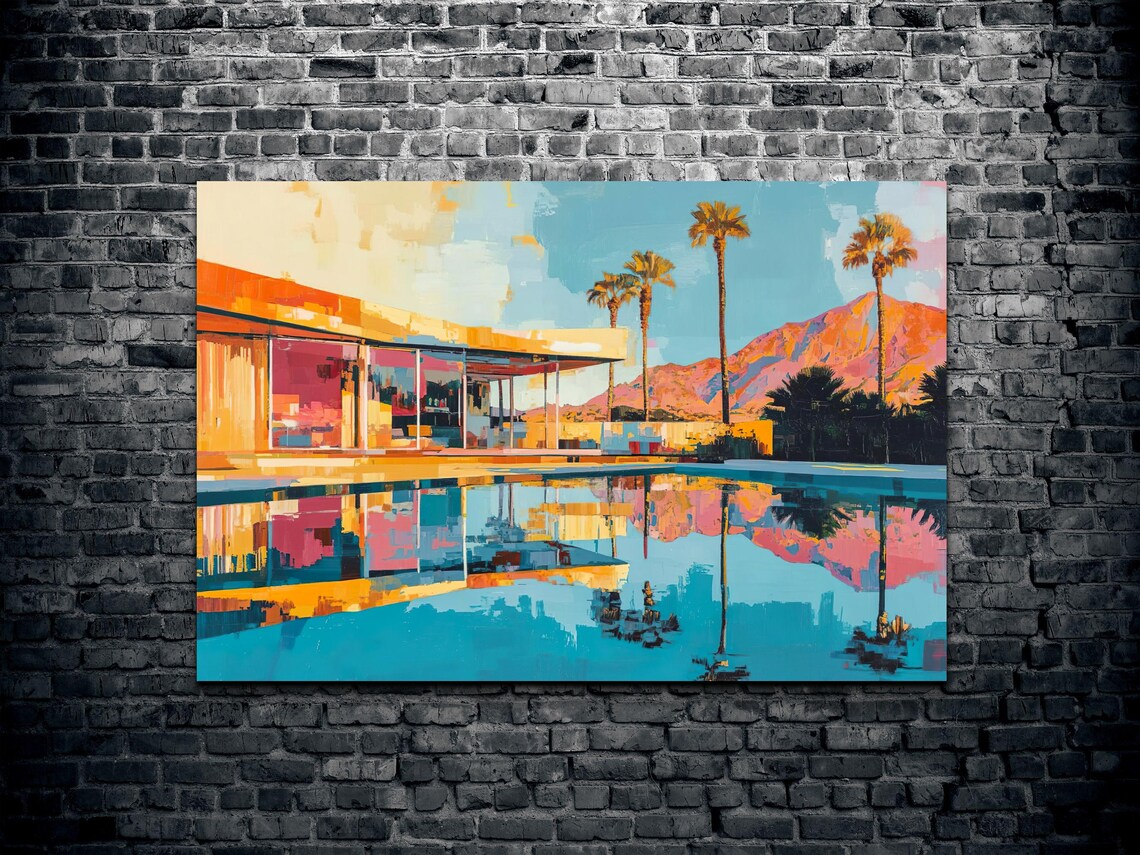 Palm Springs Mid Century House Palm Trees Pool Reflection Art Poster - Image 2