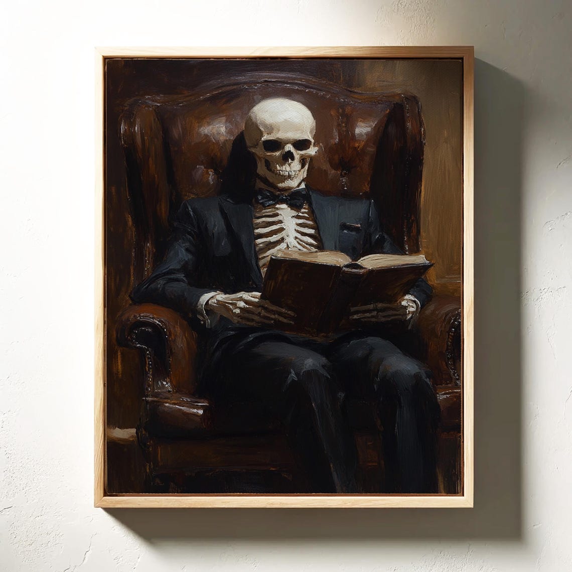 Gothic Skeleton in a Dark Suit Reading in a Vintage Chair Poster - Image 4