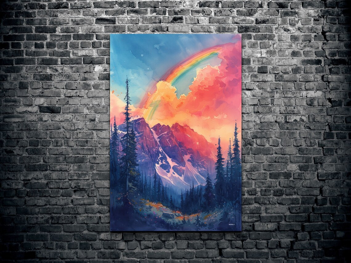 Watercolor Rainbow Mountain Wall Art - Image 2