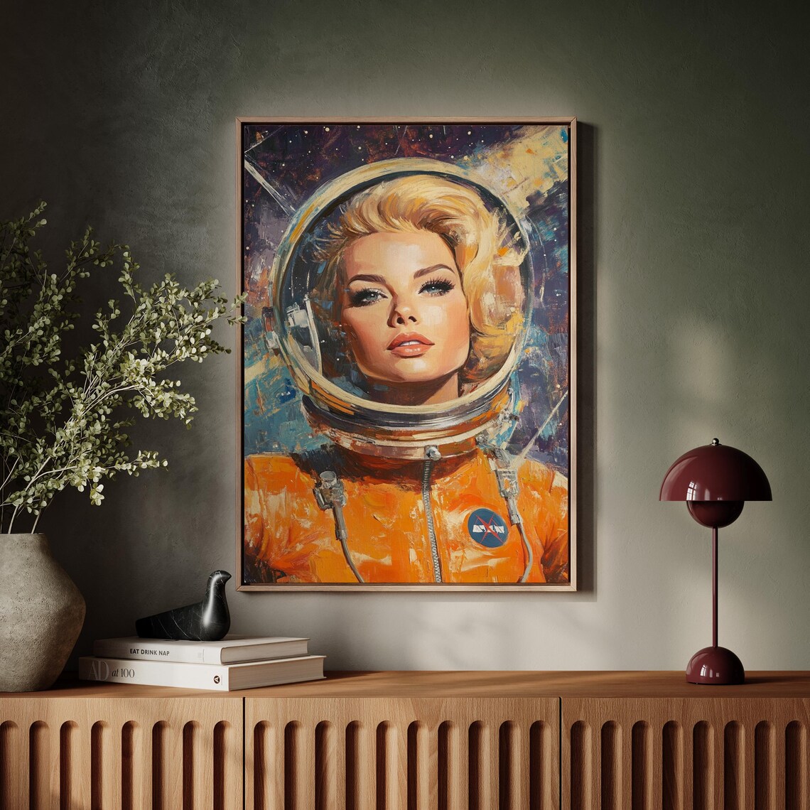 Vintage Astronaut Art, Female Space Explorer Poster