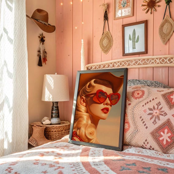 Retro Cowgirl In Red Heart Sunglasses
