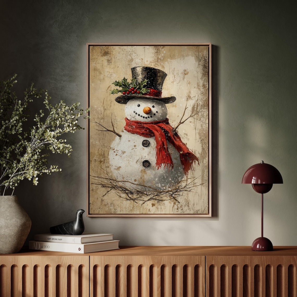 Vintage Snowman Farmhouse Christmas Wall Art Print - Image 3