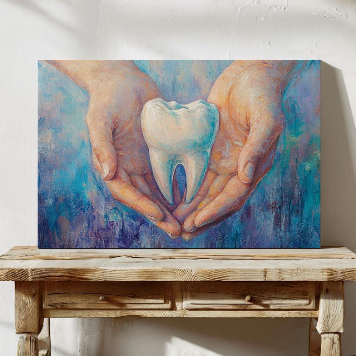 Cupped Hands With White Tooth Dental Office Warm Artwork Poster - Image 2