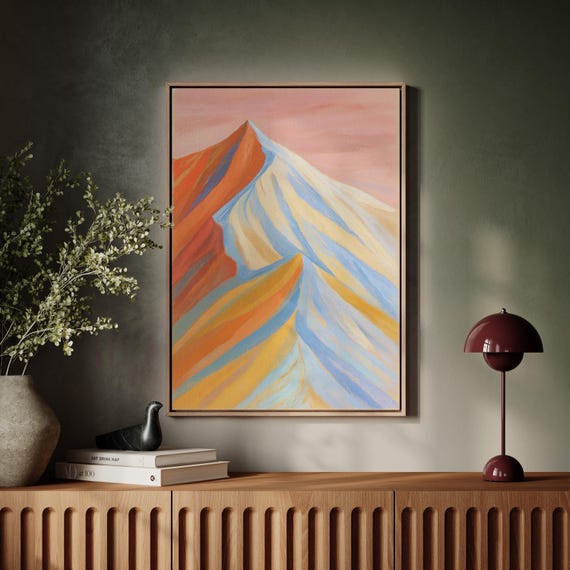 Golden And Blue Mountain Art Abstract Pastel Landscape Wall Decor