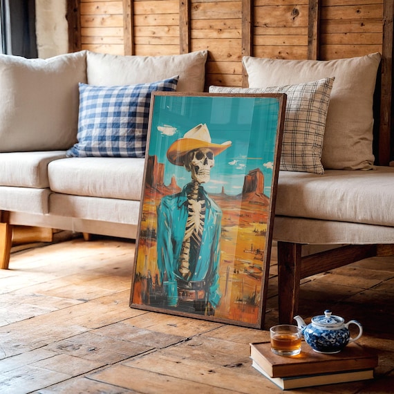 Skeleton Cowboy In Desert Sun Western Pop Art