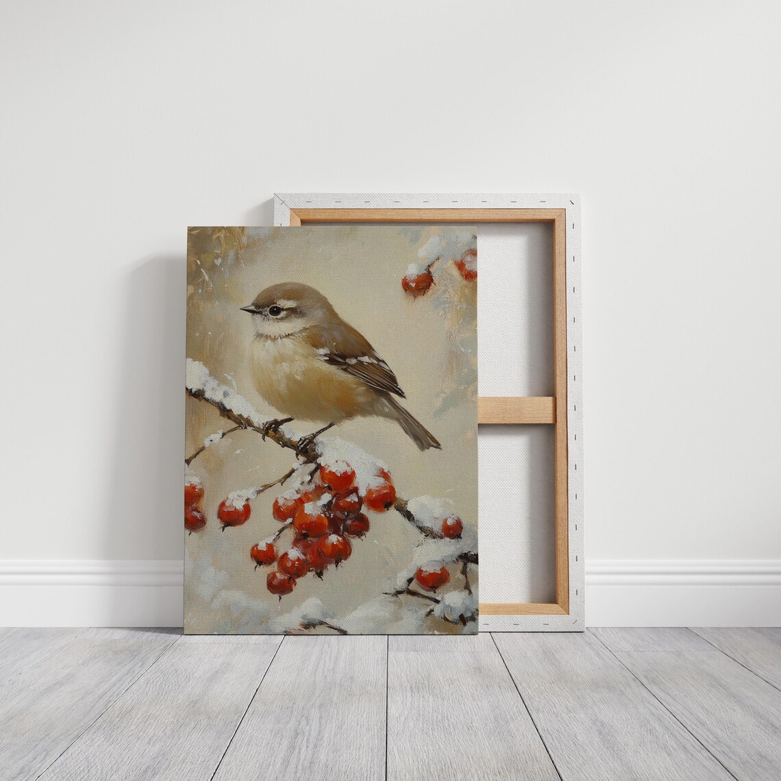 Winter Bird on a Snowy Branch with Red Berries Vintage Nature Poster - Image 3