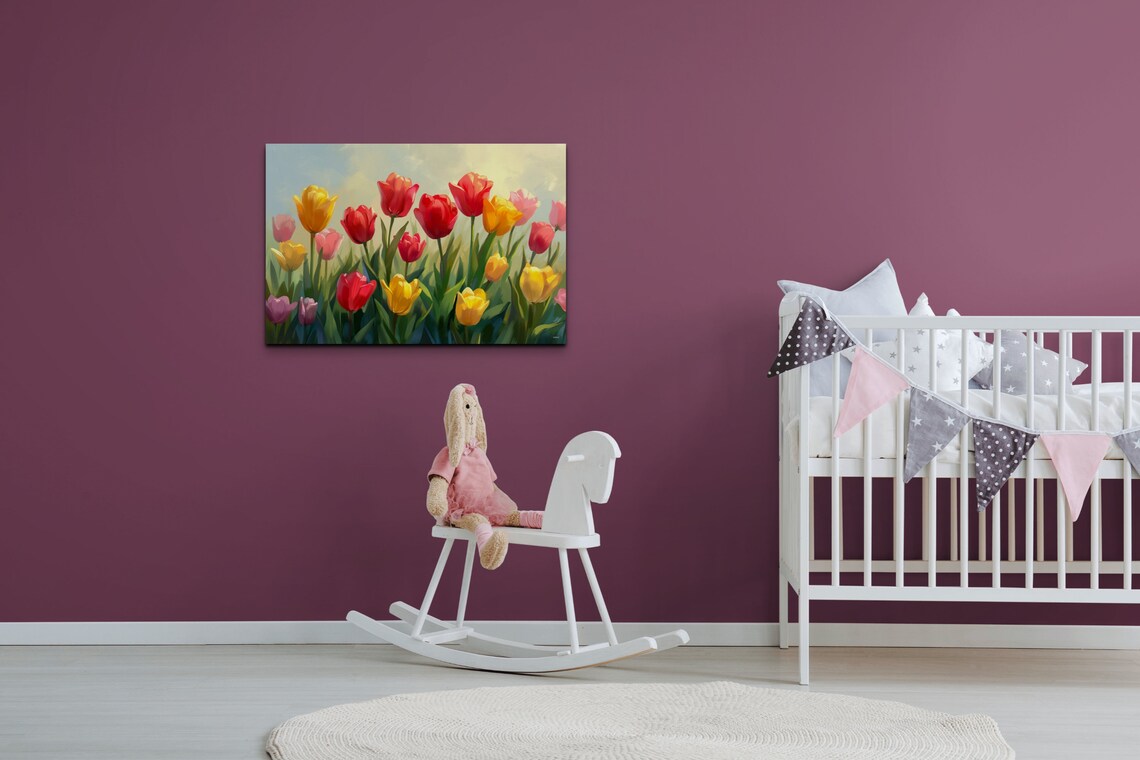 Colorful Tulip Garden Red Yellow Oil Painting Spring Flower Poster - Image 4