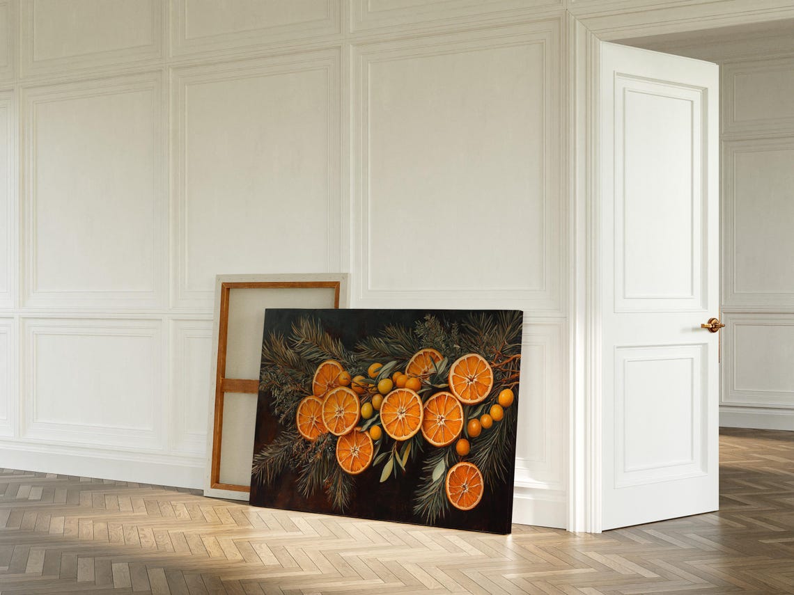Dried Orange Slices With Pine Branches Dark Moody Holiday Wall Art - Image 6