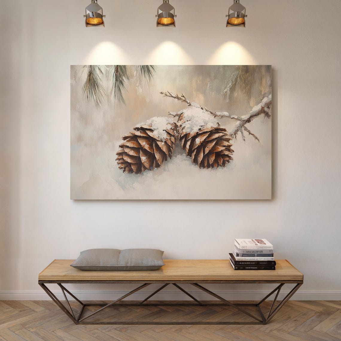 Beautiful Snow Dusted Pine Cones Resting on a Winter Branch Poster - Image 6