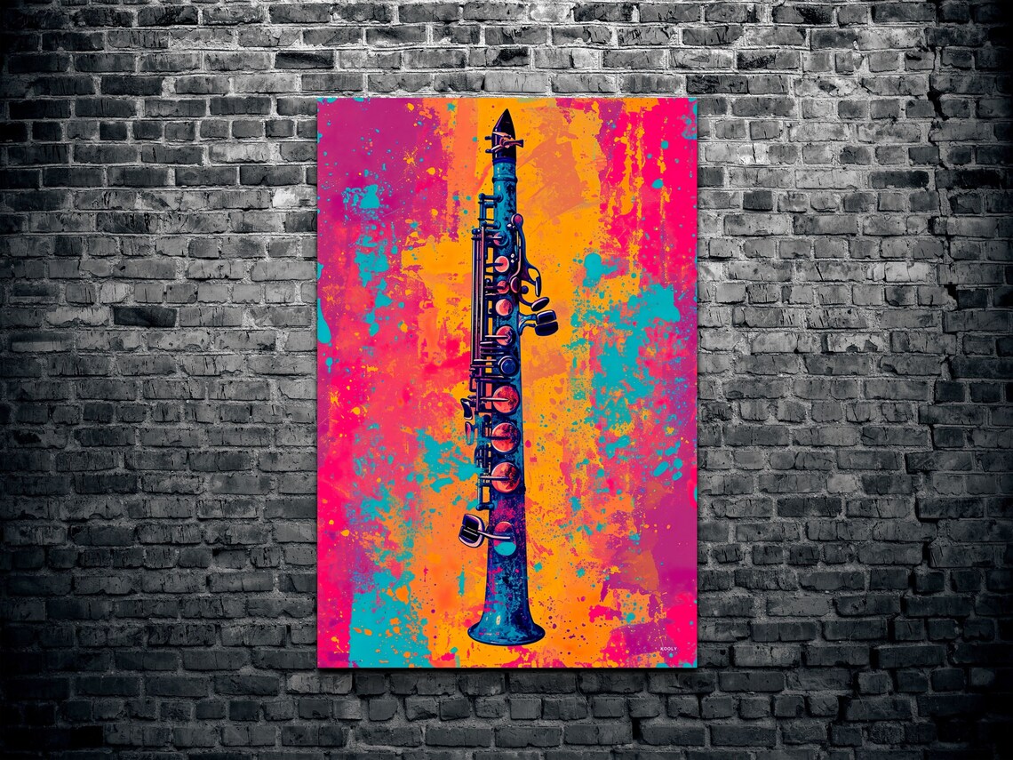 Pop Art Clarinet Pink Orange Modern Music Instrument Wall Art - Image 2