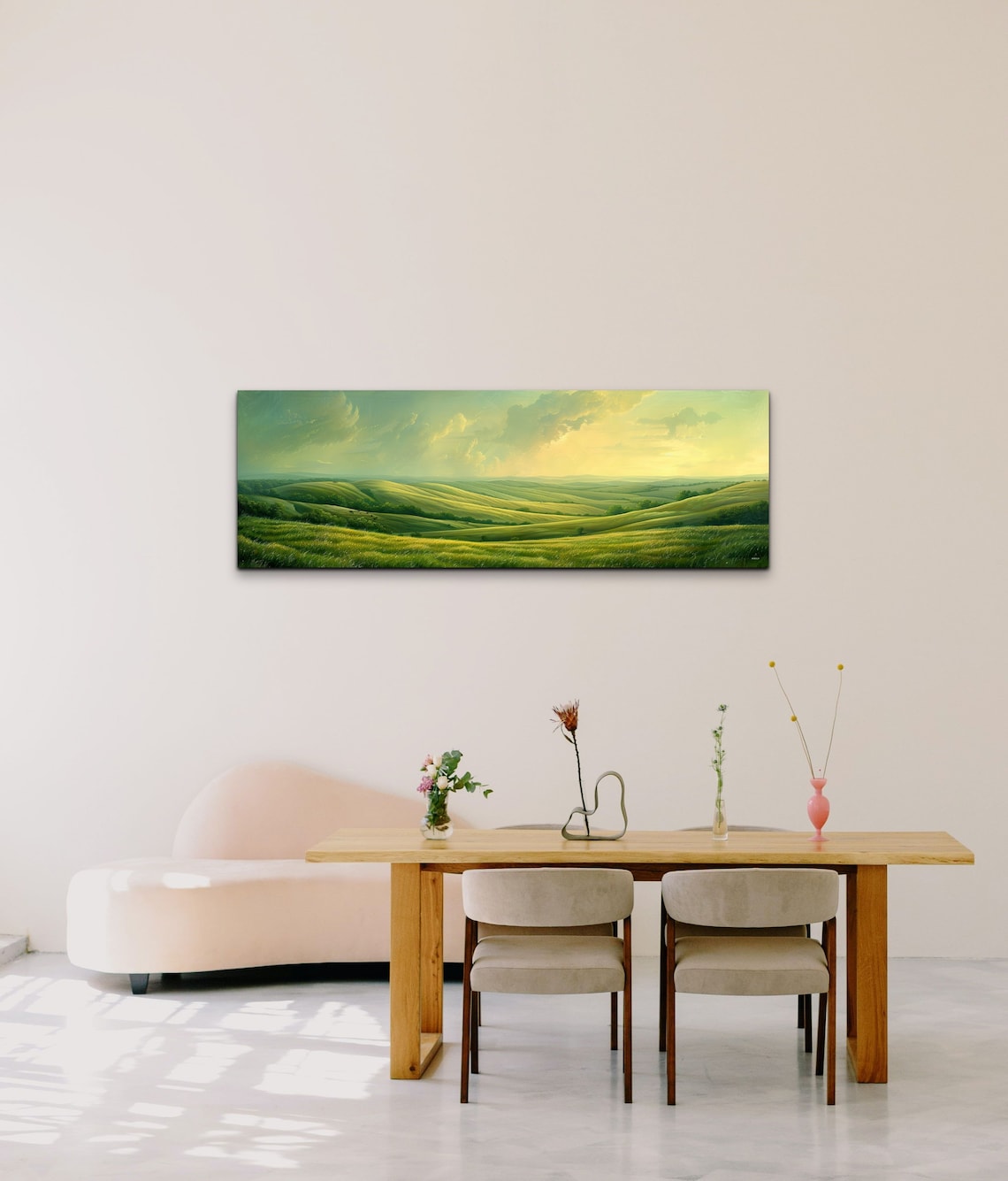 Vintage Rolling Green Hills Serene Misty Meadow Countryside Wall Art - Image 4