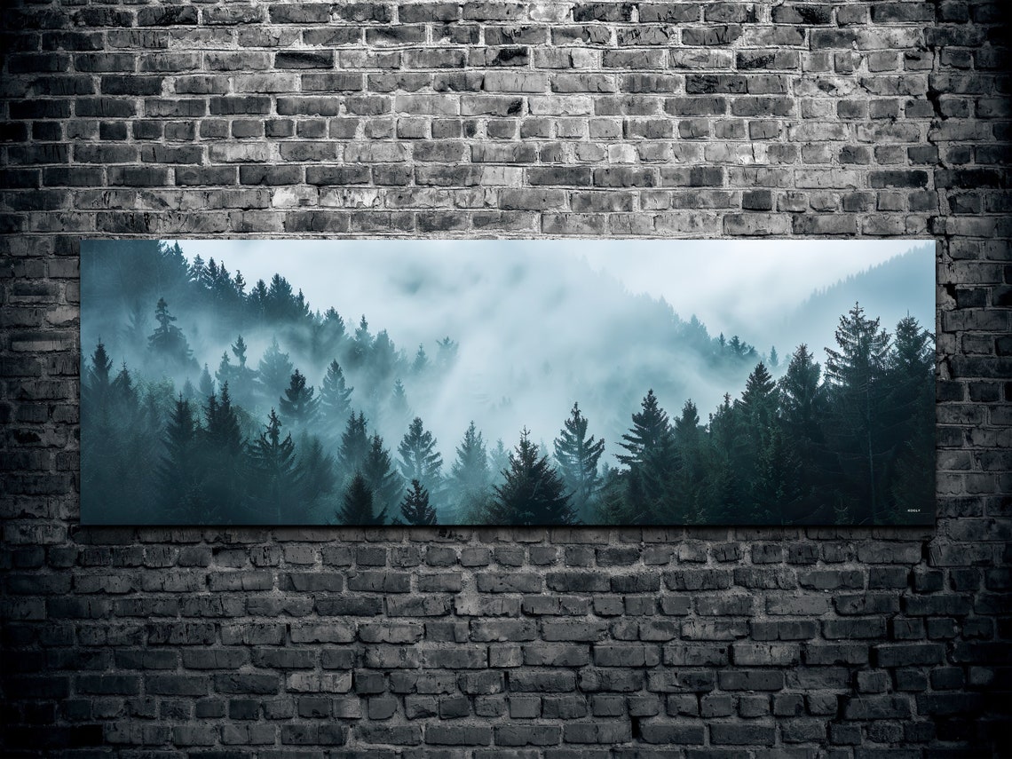 Silent Moody Dark Fog Wrapping Around Tall Pine Trees Poster - Image 2