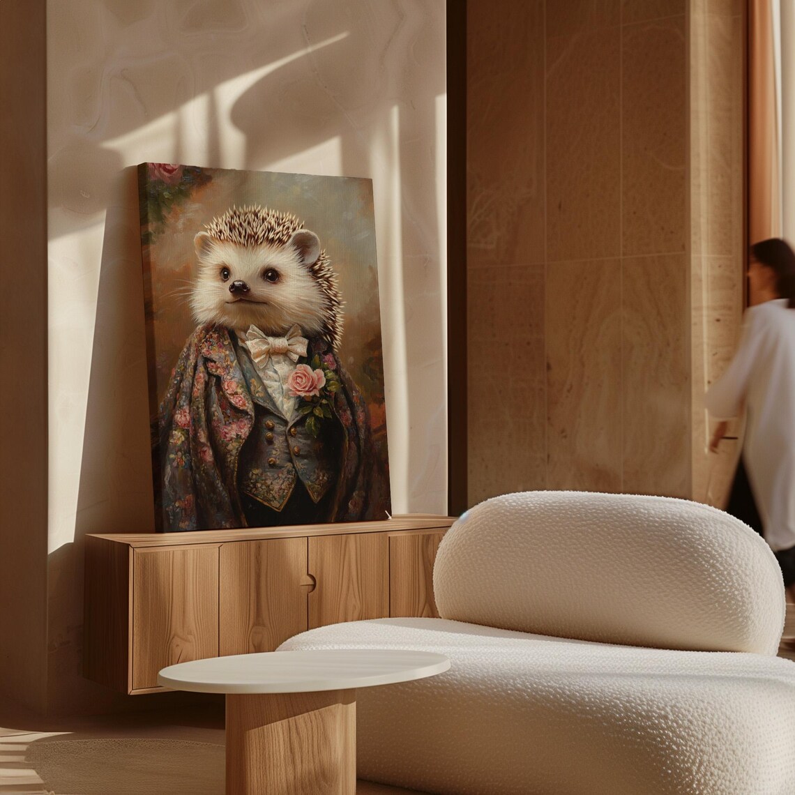 Regal Hedgehog Portrait Floral Coat Cream Bow Tie Pink Rose Poster - Image 4