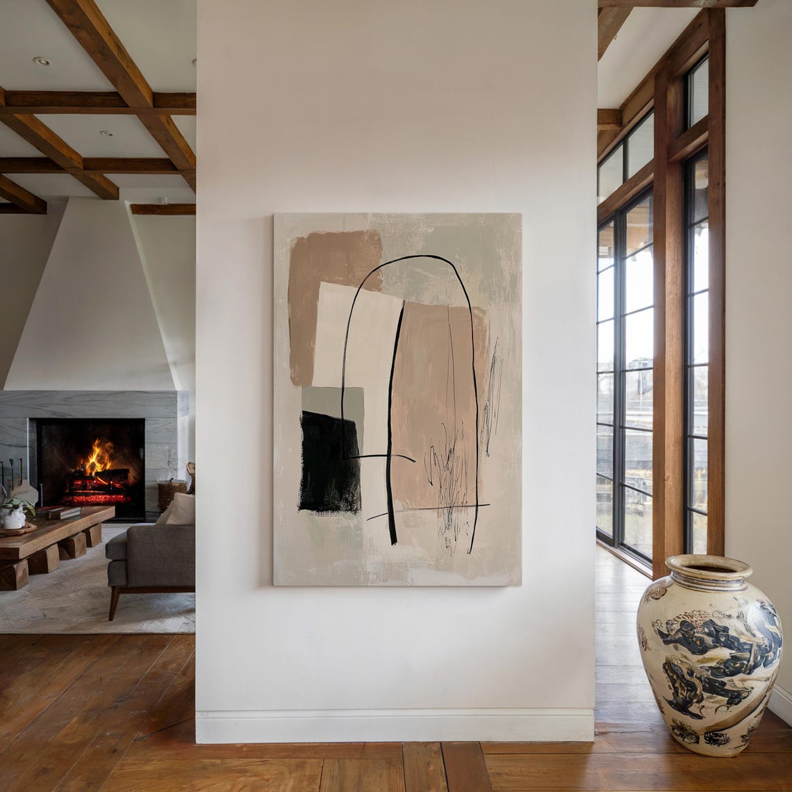 Neutral Minimalist Abstract Art Beige Black Line Modern Decor Poster - Image 5