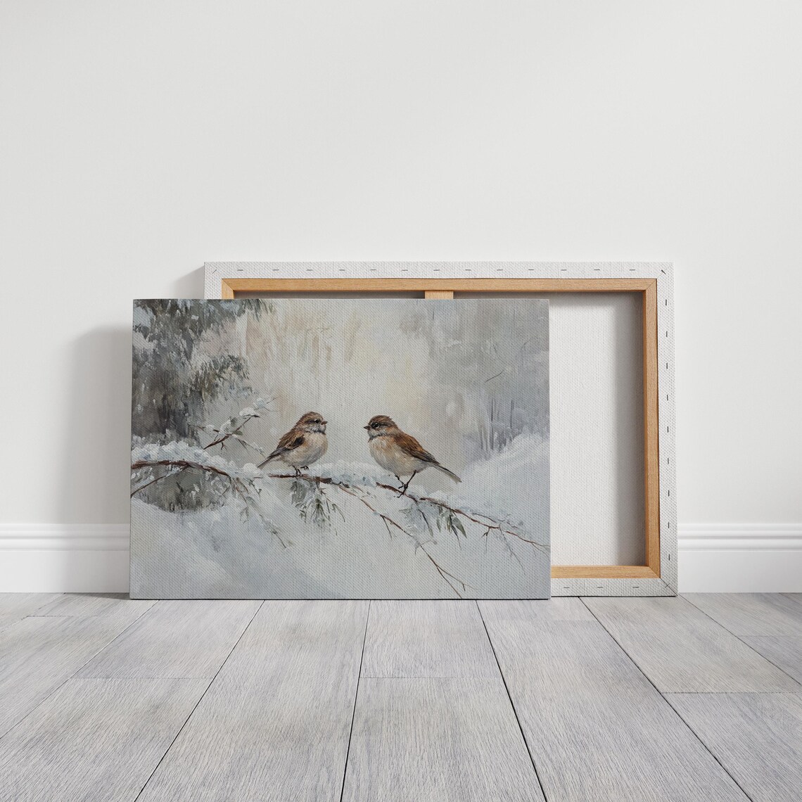 Winter Birds, Sparrows On Snowy Branch Art Print - Image 3