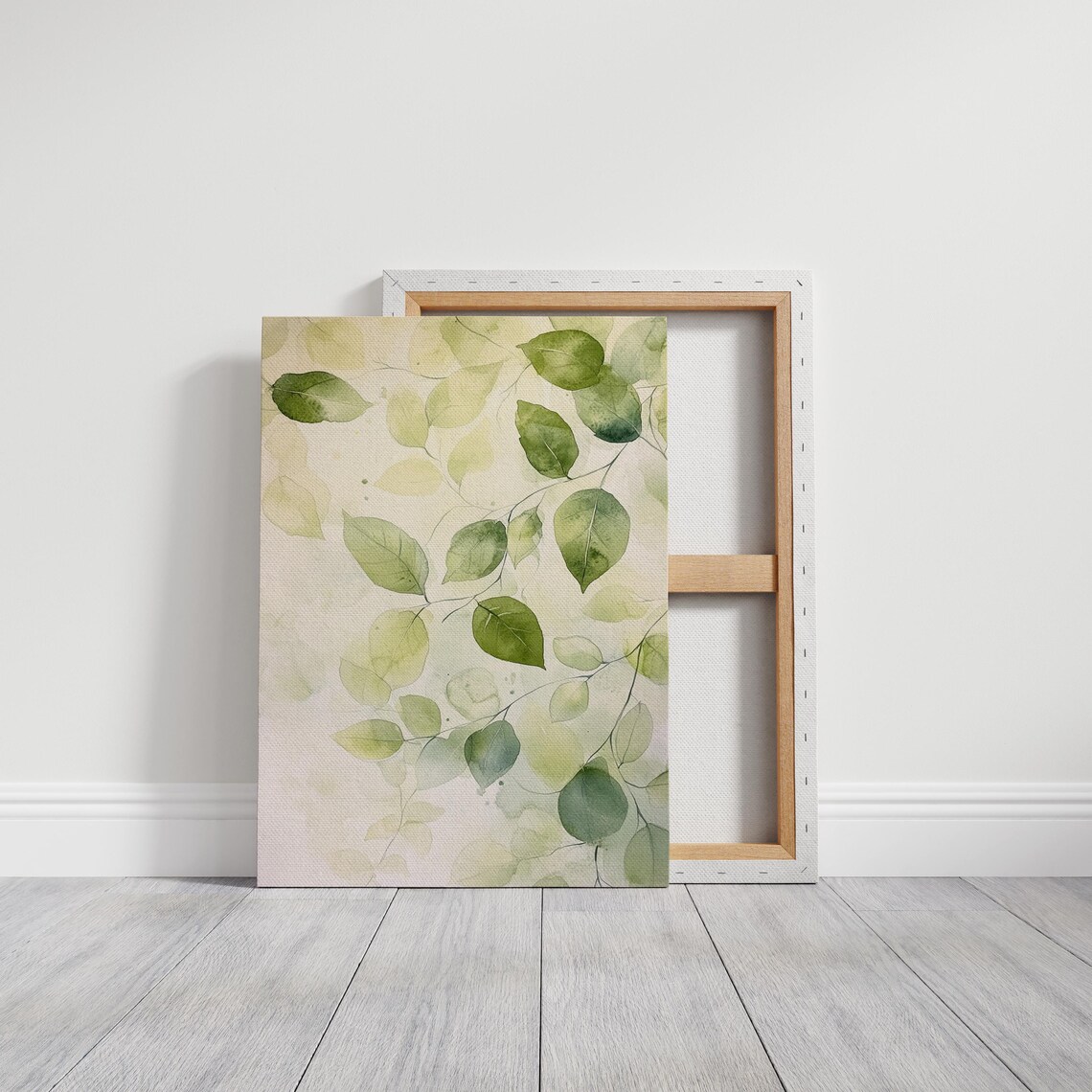 Minimalist Green Leaves Watercolor Nature Art - Image 6